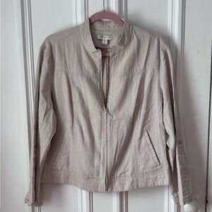 Women’s Cold Water Creek Linen Blend Mandarin Collar Zip Front Pockets Size XL